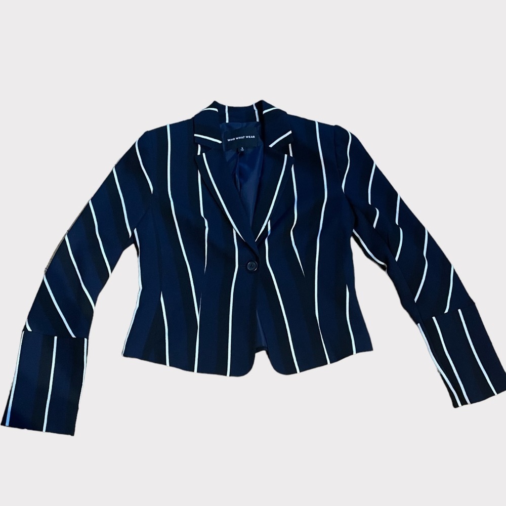 WHO What Wear Navy Black and White Striped Blazer Size S